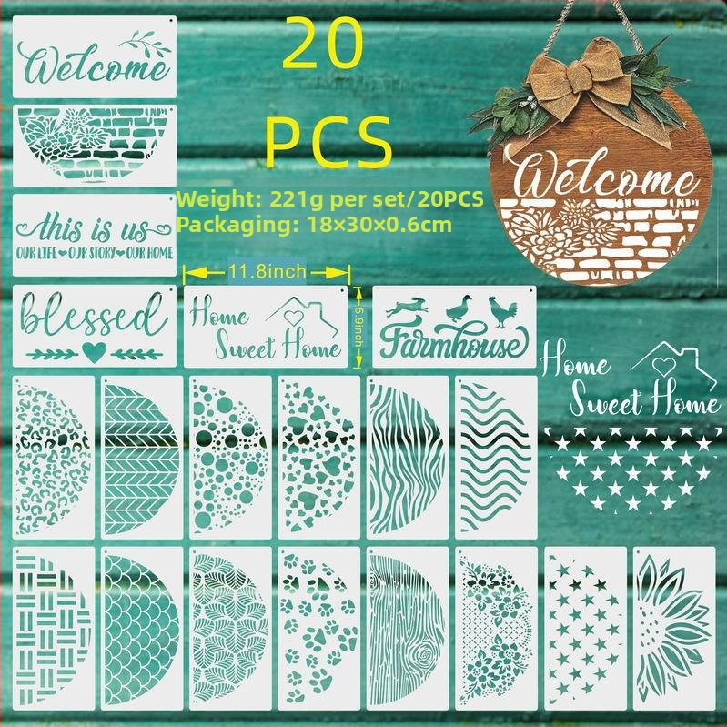 Shapeya PET materiál šablóna na striekanie pre HOME písmená: WELCOME a FAMILY