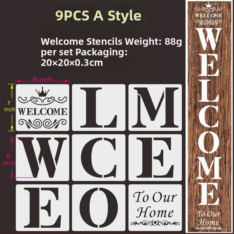 Shapeya PET materiál šablóna na striekanie pre HOME písmená: WELCOME a FAMILY