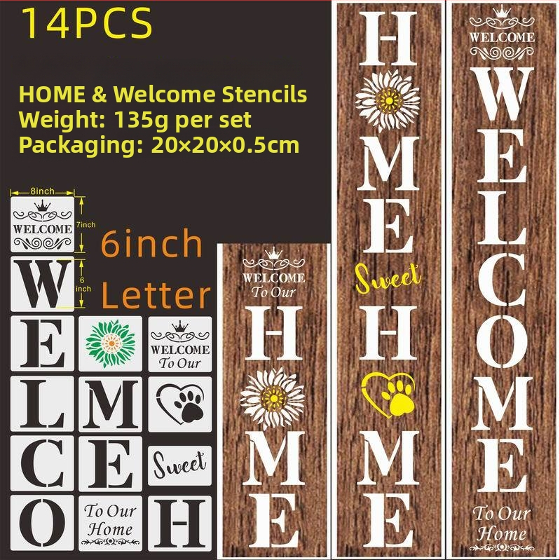 Shapeya PET materiál šablóna na striekanie pre HOME písmená: WELCOME a FAMILY