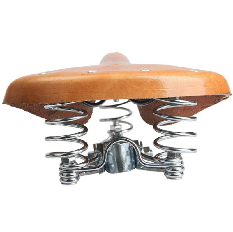 Șa de bicicletă, piele de vită, design retro cu trei arcuri, modelul 28, pentru biciclete obișnuite