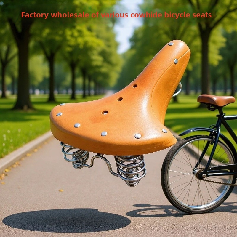 Bedrové sedlo na bicykel, hovädzia koža, trojpružinový retro dizajn, model 28, pre bežné bicykle