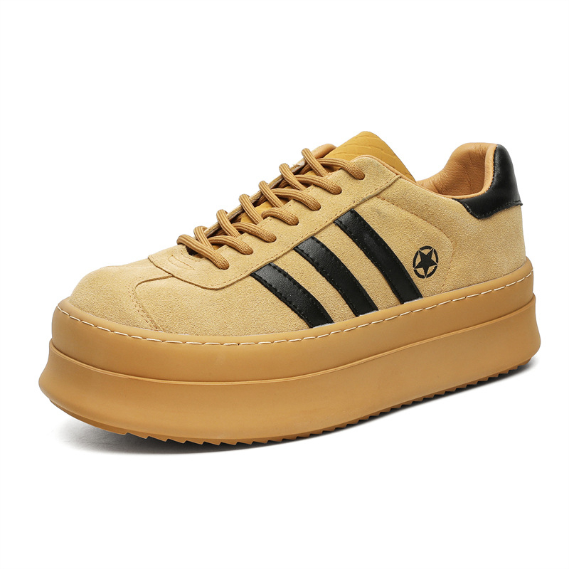 Férfiaknak szóló sportcipő kerek orral, tehénnubuk felsőrész, 3-5 cm sarokmagasság, gumitalp