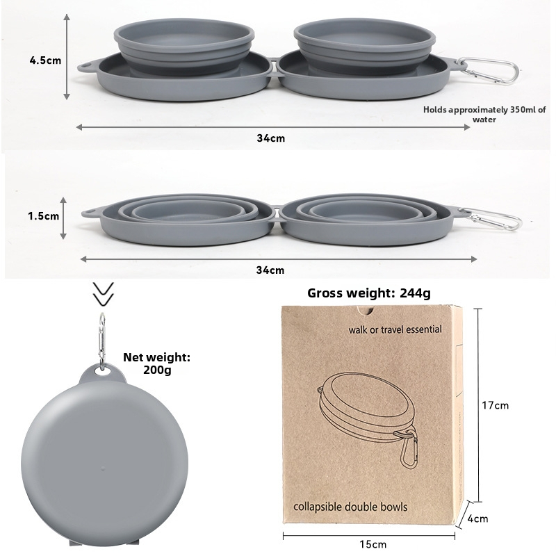 Αποσπώμενο διπλό μπολ φαγητού κατοικίδίων – υλικό TPE, μάρκα Doggs, φορητό για εξωτερικούς χώρους
