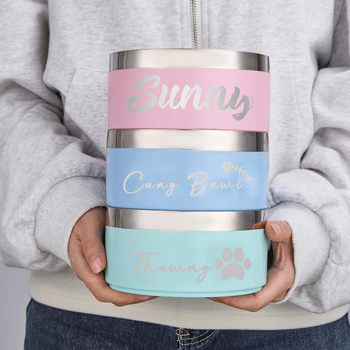 Dvoslojna posuda od nehrđajućeg čelika za psa, velika kapaciteta, posuda za hranu i piće s laserskim ugraviranim imenom