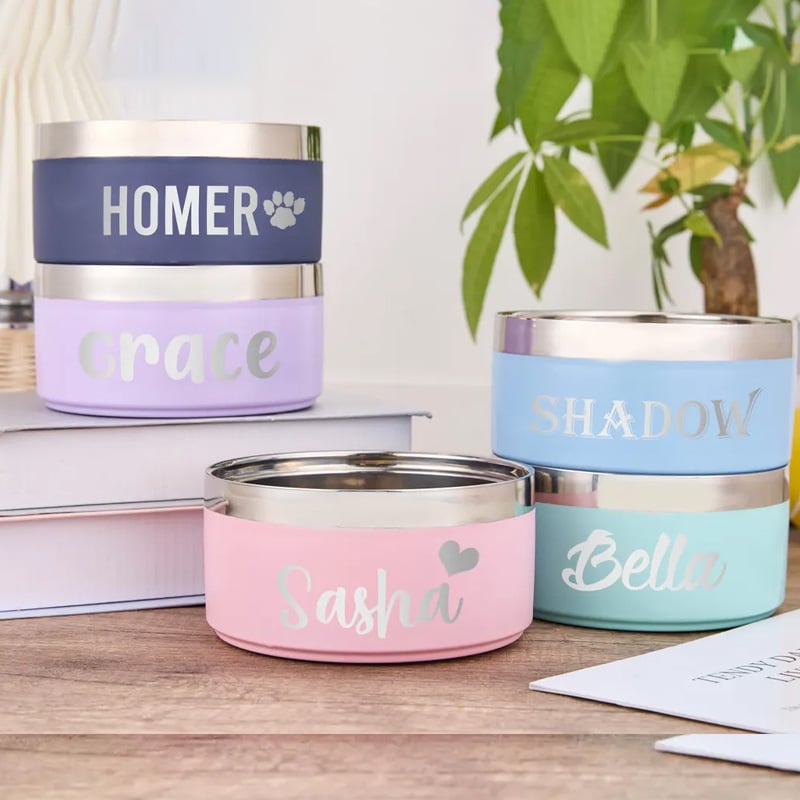 Dvoslojna posuda od nehrđajućeg čelika za psa, velika kapaciteta, posuda za hranu i piće s laserskim ugraviranim imenom