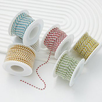 Lanac s perlama i dijamantima za DIY dodatke, elektroplatirani metal, podrijetlo Yiwu, zima 2023