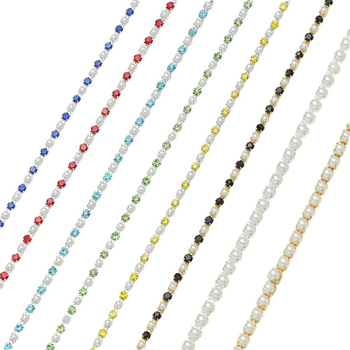 Lanac s perlama i dijamantima za DIY dodatke, elektroplatirani metal, podrijetlo Yiwu, zima 2023