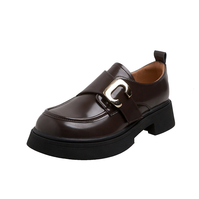 Loafers με στρογγυλό δάχτυλο, δέρμα αγελάδας, βρετανικό στυλ, μεσαίο ύψος τακουνιού 3-5 cm, καουτσούκ σόλα