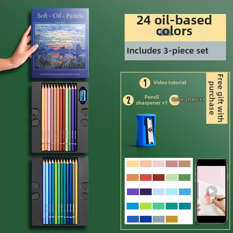Oberchan професионални маслени водоразтворими моливи за рисуване и оцветяване, пластмасов корпус, включва острилка и карта за проби