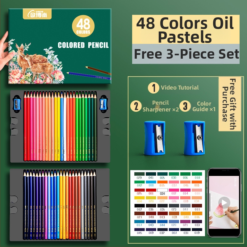 Oberchan професионални маслени водоразтворими моливи за рисуване и оцветяване, пластмасов корпус, включва острилка и карта за проби