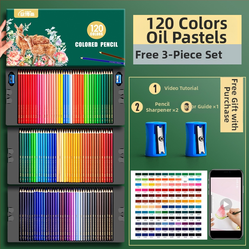 Oberchan професионални маслени водоразтворими моливи за рисуване и оцветяване, пластмасов корпус, включва острилка и карта за проби