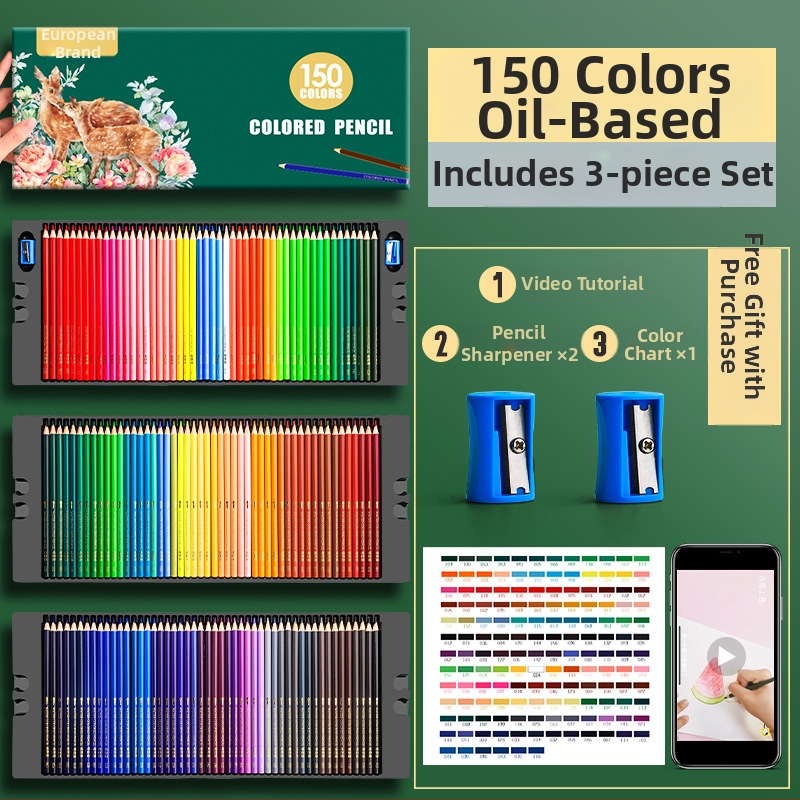 Oberchan професионални маслени водоразтворими моливи за рисуване и оцветяване, пластмасов корпус, включва острилка и карта за проби