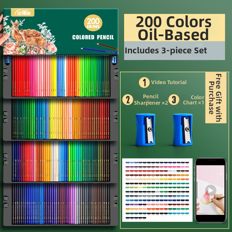 Oberchan професионални маслени водоразтворими моливи за рисуване и оцветяване, пластмасов корпус, включва острилка и карта за проби