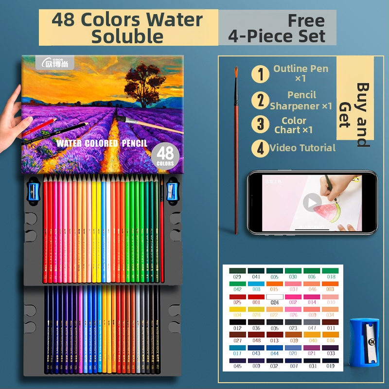 Oberchan професионални маслени водоразтворими моливи за рисуване и оцветяване, пластмасов корпус, включва острилка и карта за проби