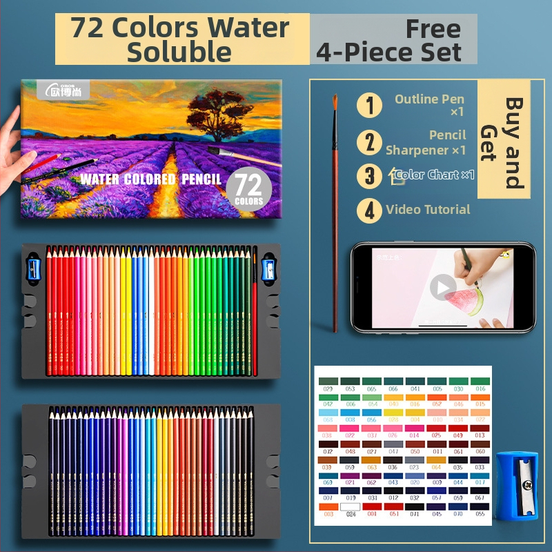 Oberchan професионални маслени водоразтворими моливи за рисуване и оцветяване, пластмасов корпус, включва острилка и карта за проби