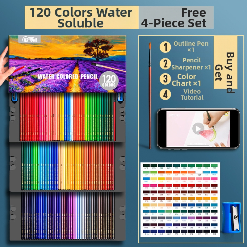 Oberchan професионални маслени водоразтворими моливи за рисуване и оцветяване, пластмасов корпус, включва острилка и карта за проби