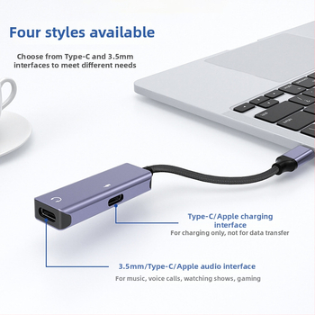 USB-C аудио адаптер кабел за iPhone 16/17, PD бързо зареждане; възпроизвеждане на музика и запис; найлоново преплетен кабел с TPE външна обвивка; медно ядро; модел HZ-SDJK2023-78; The Age of Wizhi