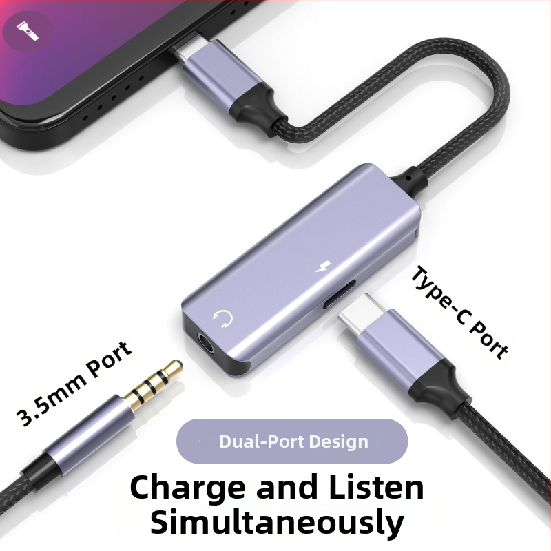 USB-C аудио адаптер кабел за iPhone 16/17, PD бързо зареждане; възпроизвеждане на музика и запис; найлоново преплетен кабел с TPE външна обвивка; медно ядро; модел HZ-SDJK2023-78; The Age of Wizhi
