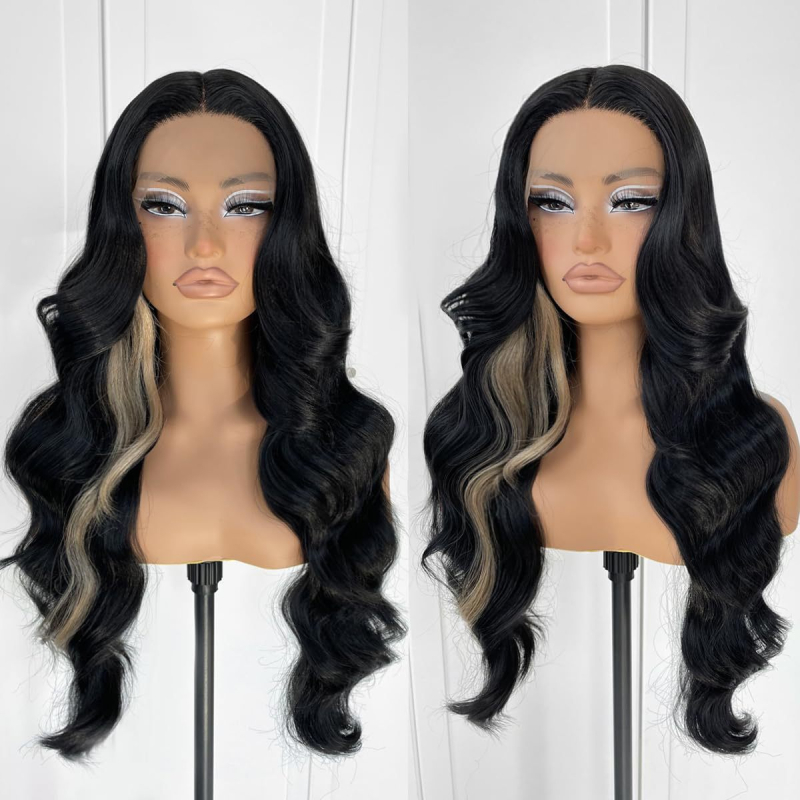 Perika s čipkastim prednjim dijelom, duga kovrčava kosa, vlakna otporna na visoke temperature, srednji dio