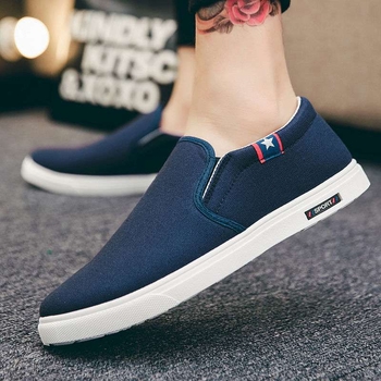 Muške casual tenisice od platna, slip-on, prozračne, srednje visine, kožni zaštitnik prsta, gumena potplat