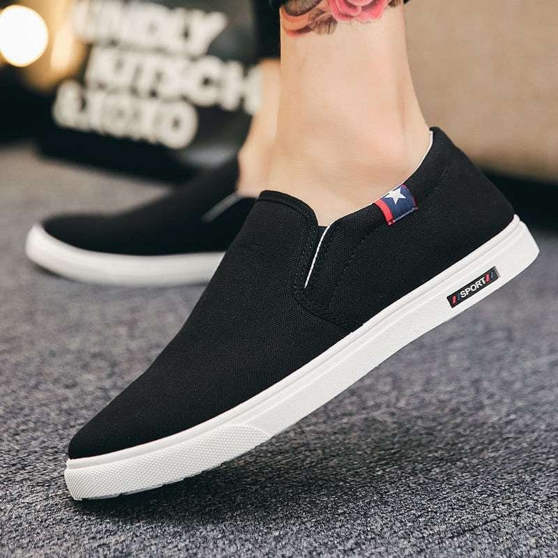 Muške casual tenisice od platna, slip-on, prozračne, srednje visine, kožni zaštitnik prsta, gumena potplat