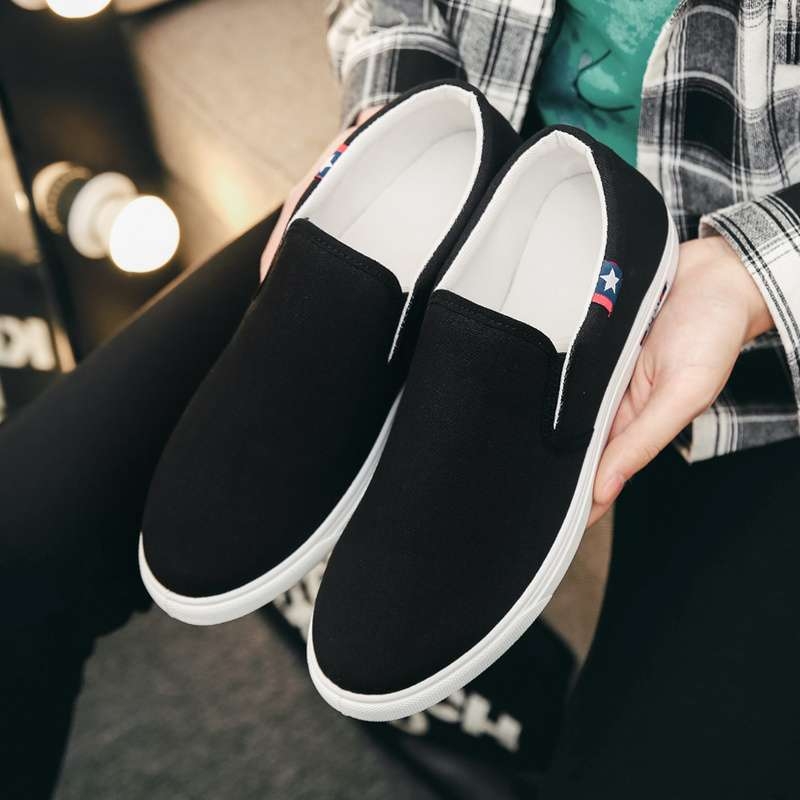 Muške casual tenisice od platna, slip-on, prozračne, srednje visine, kožni zaštitnik prsta, gumena potplat
