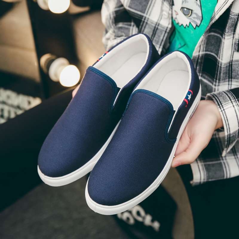 Muške casual tenisice od platna, slip-on, prozračne, srednje visine, kožni zaštitnik prsta, gumena potplat