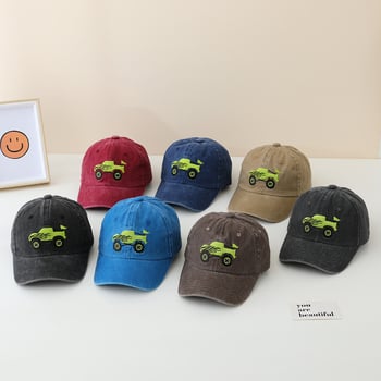 Παιδικό καπέλο μπέιζμπολ με κέντημα σε σχέδιο pickup truck, καμπύλη γείσο, κυρτός θόλος, βαμβακερό ύφασμα πάνω από 96%, κατάλληλο για ηλικίες 2-6 ετών