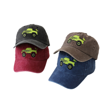 Παιδικό καπέλο μπέιζμπολ με κέντημα σε σχέδιο pickup truck, καμπύλη γείσο, κυρτός θόλος, βαμβακερό ύφασμα πάνω από 96%, κατάλληλο για ηλικίες 2-6 ετών
