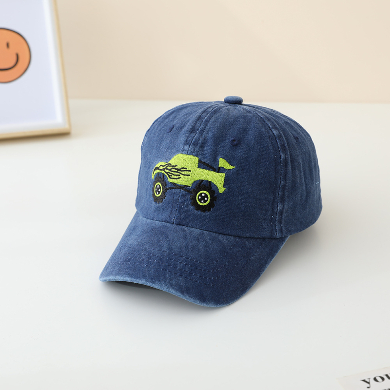 Παιδικό καπέλο μπέιζμπολ με κέντημα σε σχέδιο pickup truck, καμπύλη γείσο, κυρτός θόλος, βαμβακερό ύφασμα πάνω από 96%, κατάλληλο για ηλικίες 2-6 ετών