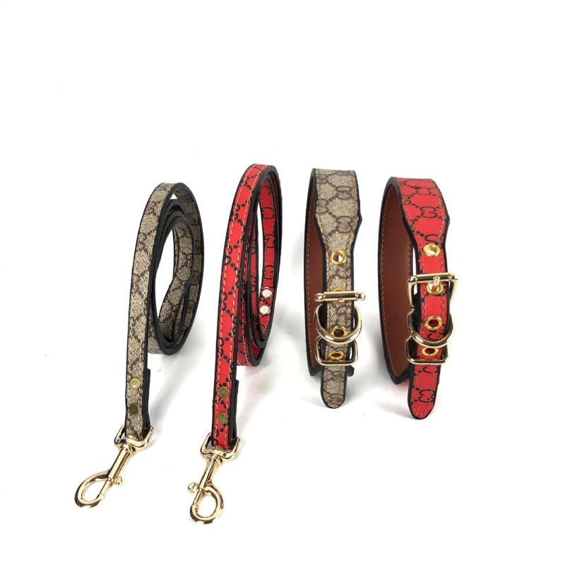 Póráz és nyakörv kutyák és macskák számára, PU bőr, trend mintázat, nem nyújtható