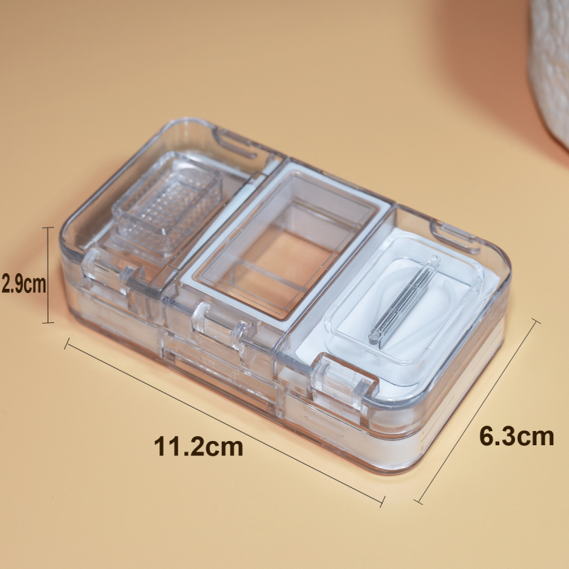 Mini kutija za tablete: troje u jedan, prenosni rezač i mljevenje s odvojenim odjeljcima; materijali: PP/PC/nerđajući čelik/silikon
