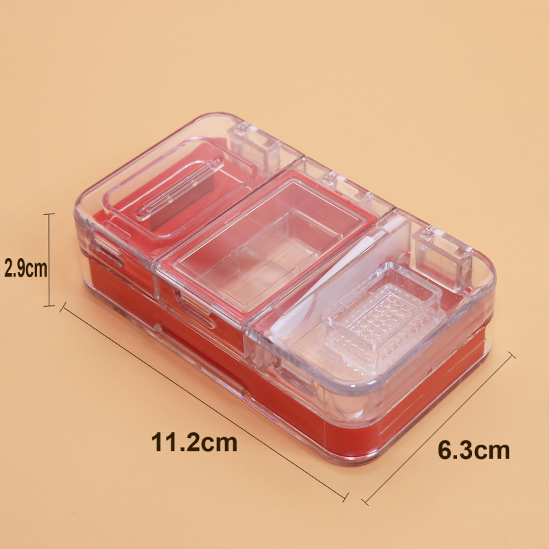 Mini kutija za tablete: troje u jedan, prenosni rezač i mljevenje s odvojenim odjeljcima; materijali: PP/PC/nerđajući čelik/silikon