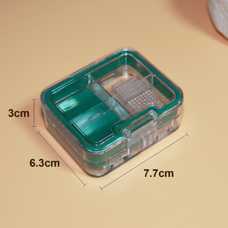 Mini kutija za tablete: troje u jedan, prenosni rezač i mljevenje s odvojenim odjeljcima; materijali: PP/PC/nerđajući čelik/silikon