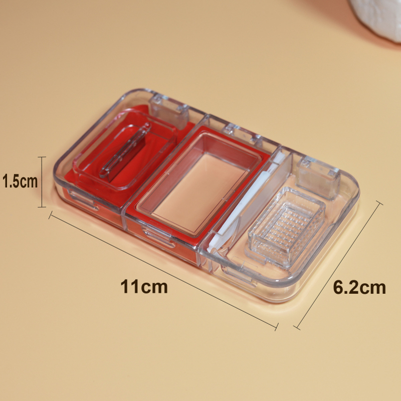 Mini kutija za tablete: troje u jedan, prenosni rezač i mljevenje s odvojenim odjeljcima; materijali: PP/PC/nerđajući čelik/silikon