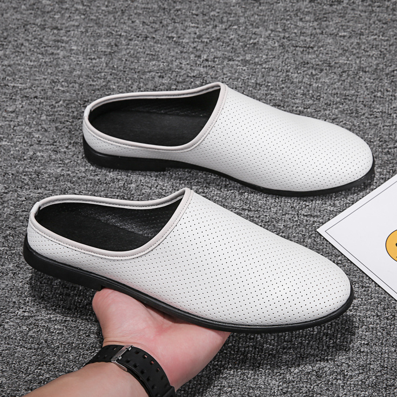 Muške kožne slip-on sandale s gumenom potplatom, proljeće 2025, casual obuća