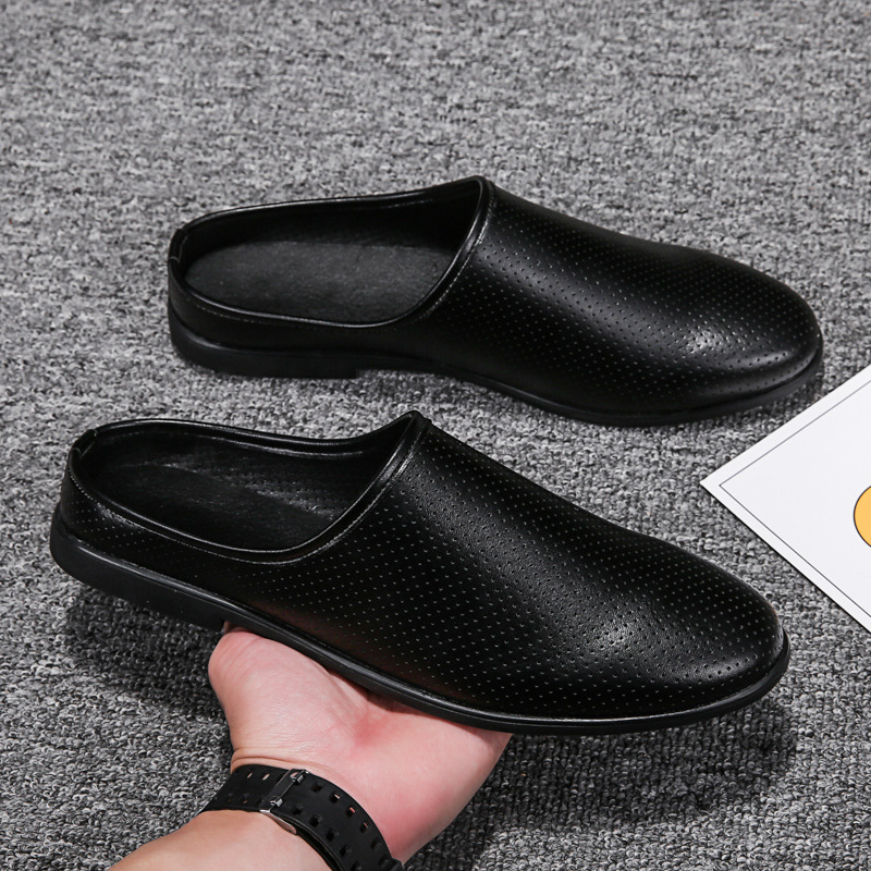 Muške kožne slip-on sandale s gumenom potplatom, proljeće 2025, casual obuća