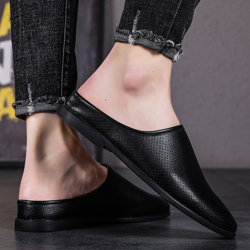 Muške kožne slip-on sandale s gumenom potplatom, proljeće 2025, casual obuća