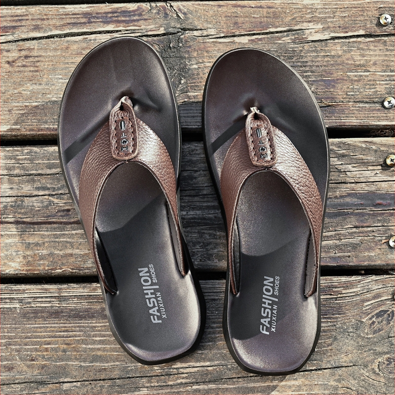 Muške flip-flop natikače od kože prvog sloja, ljeto, opušten stil, EVA đon