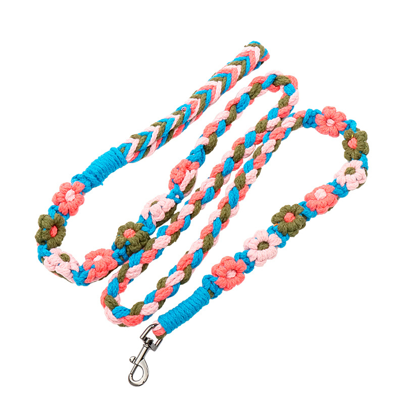 Ručni pleteni kaiš za pse s cvjetnim uzorkom, protuklizan, siguran za ruke, fiksne duljine, pamuk