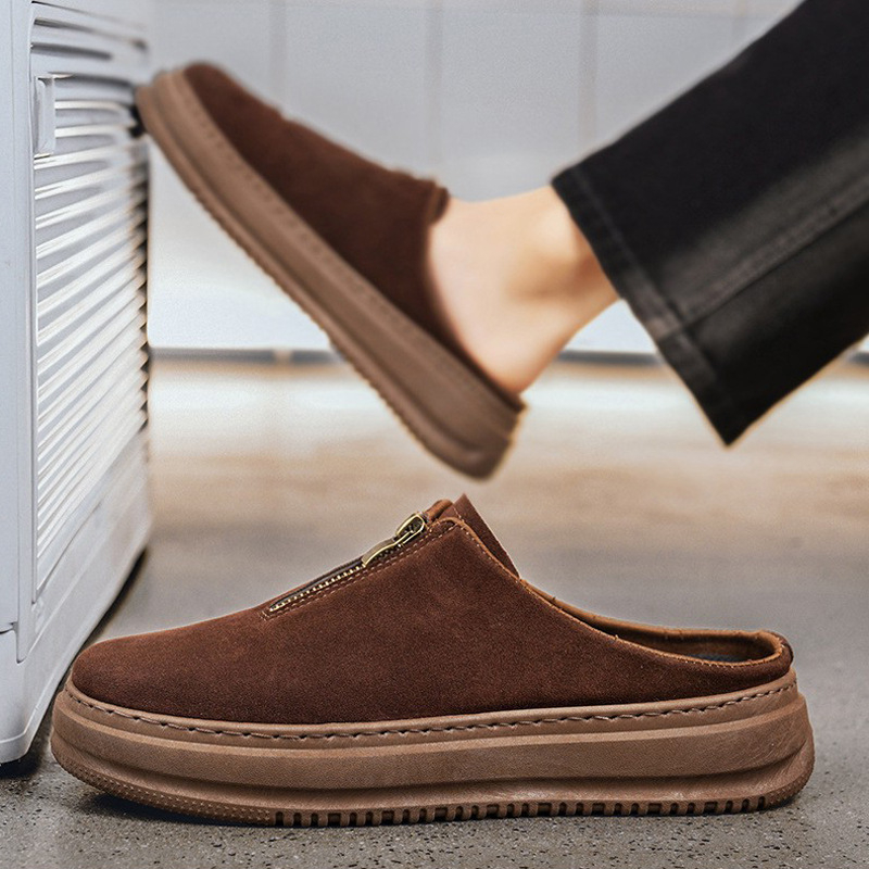 Muške slip-on platform tenisice za vanjsku upotrebu, korejska verzija, 2025 proljeće-jesen, debela platforma za povećanje visine, gornji dio od nubuka, gumena potplata, injekcijski oblikovan potplat