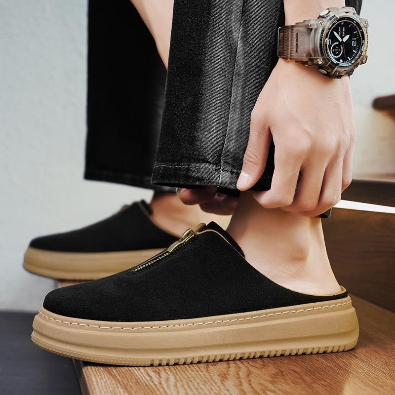 Muške slip-on platform tenisice za vanjsku upotrebu, korejska verzija, 2025 proljeće-jesen, debela platforma za povećanje visine, gornji dio od nubuka, gumena potplata, injekcijski oblikovan potplat