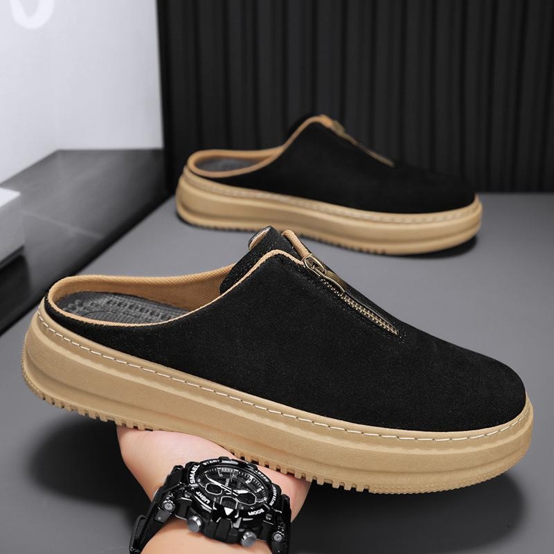 Muške slip-on platform tenisice za vanjsku upotrebu, korejska verzija, 2025 proljeće-jesen, debela platforma za povećanje visine, gornji dio od nubuka, gumena potplata, injekcijski oblikovan potplat