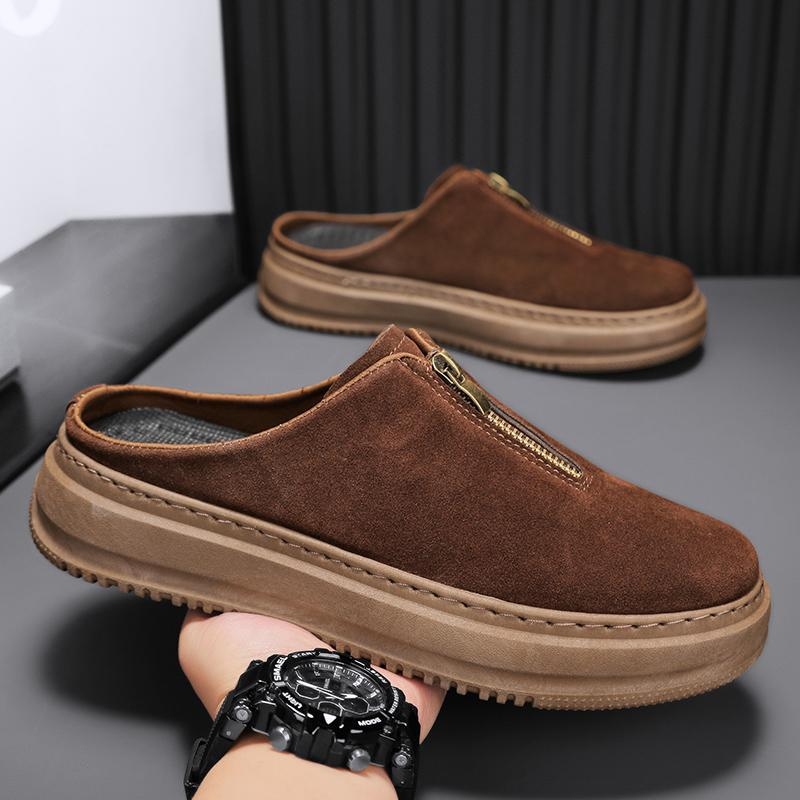Muške slip-on platform tenisice za vanjsku upotrebu, korejska verzija, 2025 proljeće-jesen, debela platforma za povećanje visine, gornji dio od nubuka, gumena potplata, injekcijski oblikovan potplat