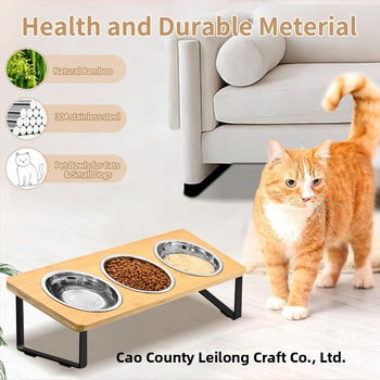 Ξύλινο Ράφι Για Πιάτα Γάτας Με Κεκλιμένο Σχέδιο, Αντι-Ανατροπή, Χειροκίνητη Τροφοδοσία