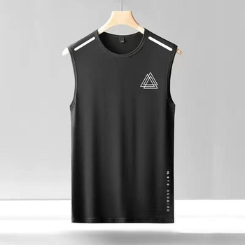 Ανδρικό γιλέκο χωρίς μανίκια από πολυεστέρα, στρογγυλός γιακάς, διαπνέουσα διχτυωτή ύφανση, γρήγορο στέγνωμα