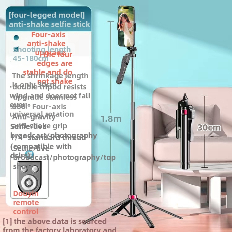 Selfie τρίποδο για smartphone με τετράποδη βάση, περιστροφή 360°, Bluetooth ασύρματο τηλεχειριστήριο