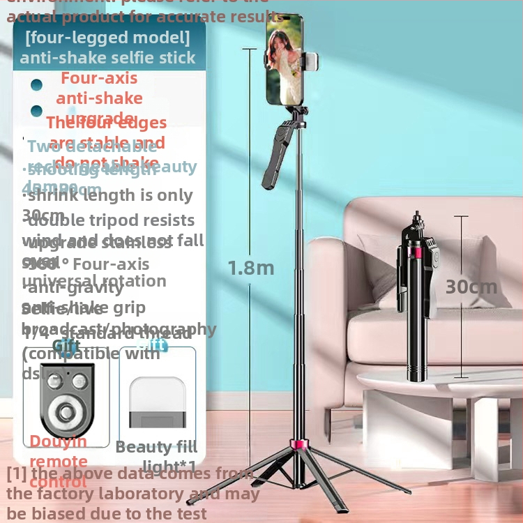 Selfie τρίποδο για smartphone με τετράποδη βάση, περιστροφή 360°, Bluetooth ασύρματο τηλεχειριστήριο