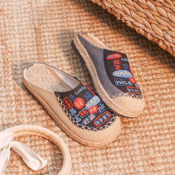 Muške etničke papuče s izvezenim uzorkom, gornji dio od pamuka, postava od lana, potplat od TPR-a, slip-on