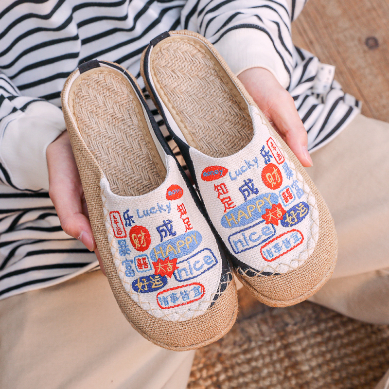 Muške etničke papuče s izvezenim uzorkom, gornji dio od pamuka, postava od lana, potplat od TPR-a, slip-on